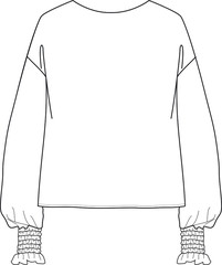 Sticker - BLOUSE,Fashion Flat Sketch Template.Elastic cuffs