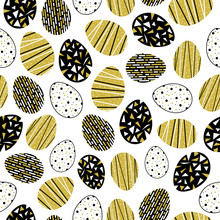 Easter Pattern In Gold And Black, White Background