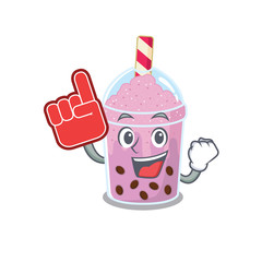 Sticker - Taro bubble tea presented in cartoon character design with Foam finger