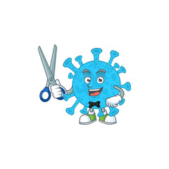 Sticker - Cute Barber coronavirus backteria cartoon character style with scissor