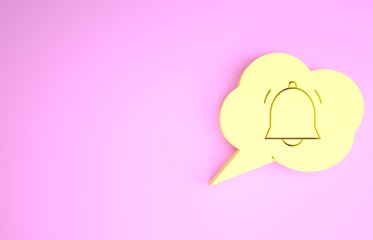 Yellow Speech bubble with chat notification icon isolated on pink background. New message, dialog, chat, social network notification. Minimalism concept. 3d illustration 3D render