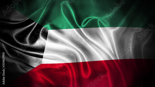 Fotografía Close up waving flag of Kuwait. National Kuwait flag.