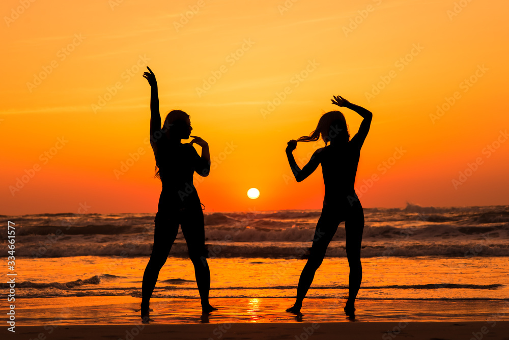 silhouette of two girls on the beach Stock Photo | Adobe Stock