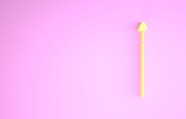 Yellow Medieval spear icon isolated on pink background. Medieval weapon. Minimalism concept. 3d illustration 3D render