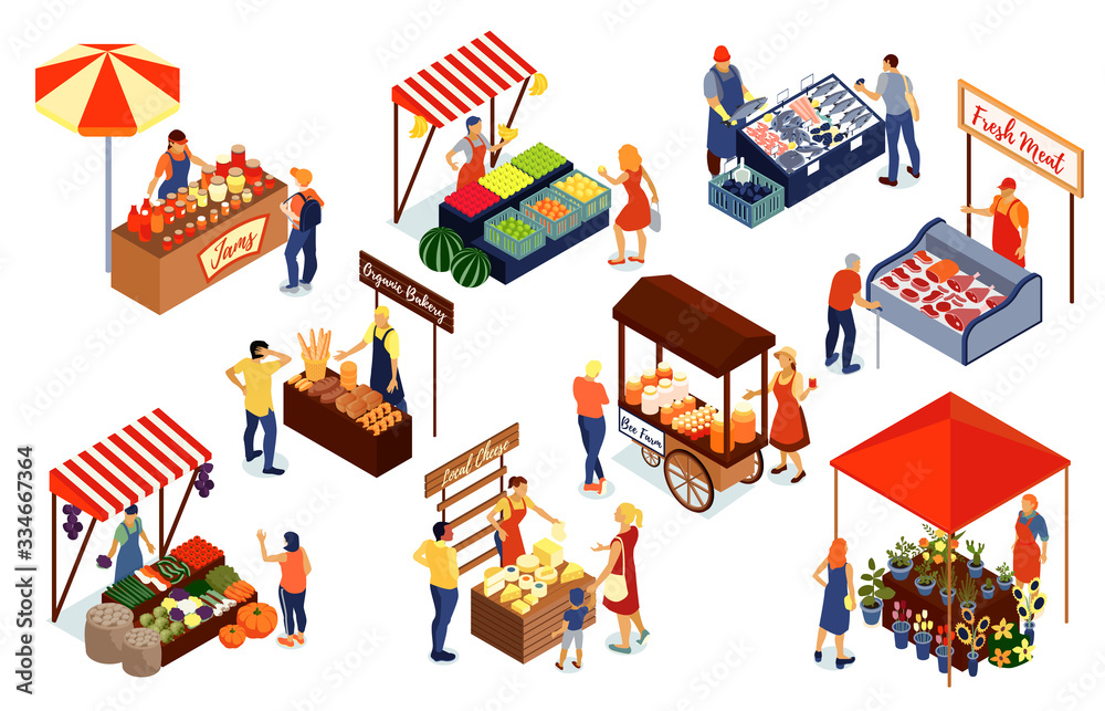Farm Market Isometric Set Stock Vector | Adobe Stock