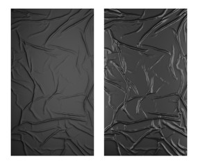 Wall Mural - Black wrinkled poster template set. Isolated glued paper mockup.