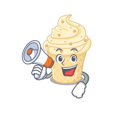 Wall Mural - Cartoon character of vanilla ice cream having a megaphone