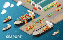 Seaport Ships Isometric Composition 