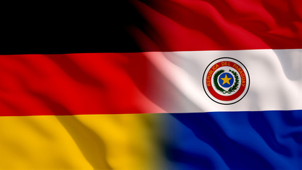 Sticker - Waving Paraguay and Germany National Flags with Fabric Texture