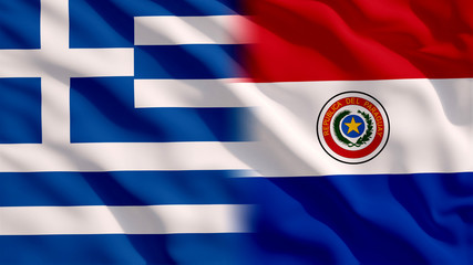 Sticker - Waving Paraguay and Greece National Flags with Fabric Texture