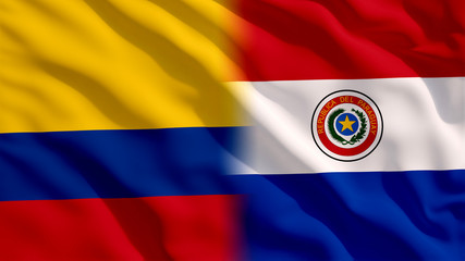 Sticker - Waving Paraguay and Colombia National Flags with Fabric Texture