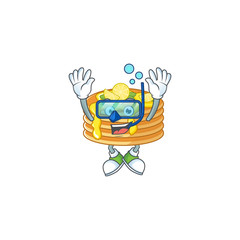 Sticker - Mascot design concept of lemon cream pancake wearing Diving glasses