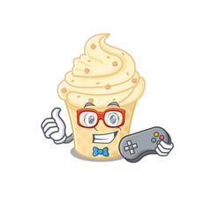 Canvas Print - Mascot design concept of vanilla ice cream gamer using controller