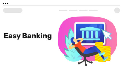 Easy banking clipart illustration. Business and finance. Website onboarding screen template. Bright colorful storytelling. Isolated elements for your design, infographic, landing page or app designing