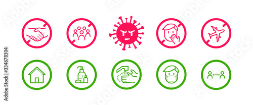 Cuadros en Lienzo Coronavirus icon set for infographic with prevention tips and recommendations
