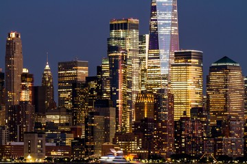 Beautiful view of New York city skyline at night, USA