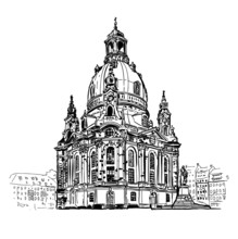 Church Of Our Lady - Dresden, Germany. Sketch Of The Famous Church