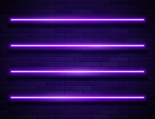 Wall Mural - Modern Neon Glowing Lines Banner on Dark Empty Grunge Brick Background