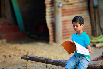 Wall Mural - Cute indian child studying at home