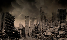 Post Apocalypse, Ruins Of A City. Apocalyptic Landscape