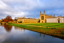 View Of University With Chapel In Cambridge, England, UK During The Cloudy Autumn Day