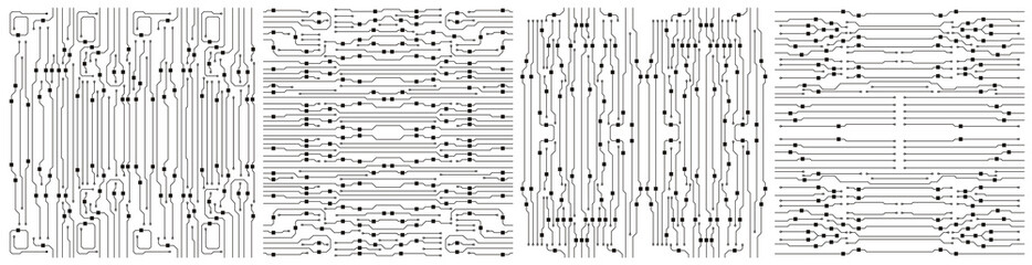 Aufkleber - Complex circuit board background texture. Computer black and white vector background.