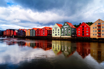 Wall Mural - City center of Trondheim, Norway during the cloudy summer day