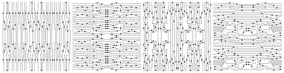 Aufkleber - Motherboard integrated vector technology illustration. Black and white.