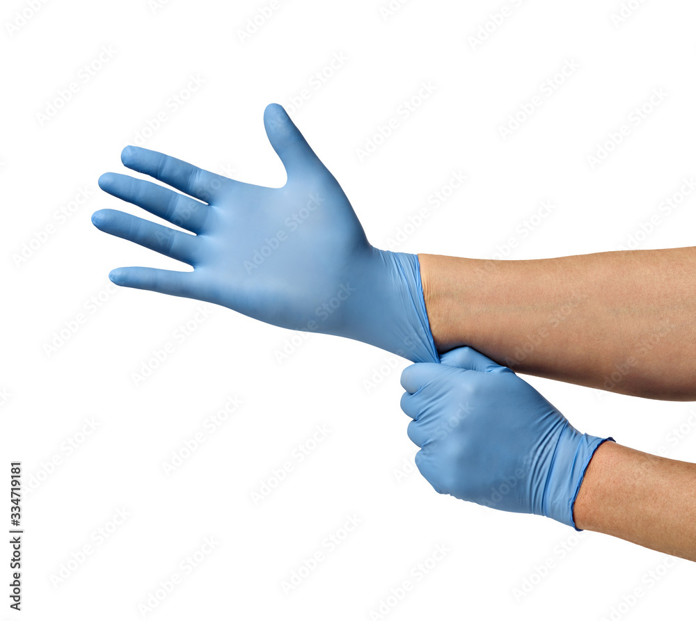 latex glove protective protection virus corona coronavirus disease epidemic medical health hygiene hand - obrazy, fototapety, plakaty 