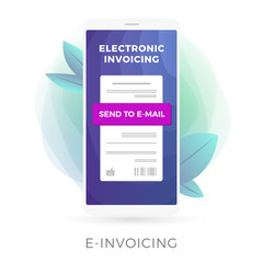 Poster - Electronic Invoice, Digital Bill flat vector icon illustration concept. Online bank, internet online payments or electronic bill with e-invoicing on the smartphone screen.