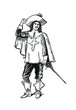 Musketeer swordsman with feathered broad hat illustration