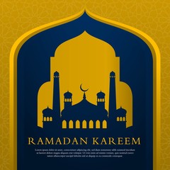 Wall Mural - ramadan kareem islamic background with realistic mosque silhouette and arabic concept style design vector eps 10, eid mubarak, hari raya, eid fitr, eid adha, hajj, umrah