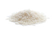 Dry white jasmine rice in on a white background