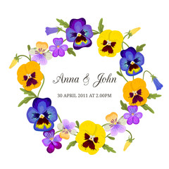 Wall Mural - Floral frame. Monogram with pansy flowers