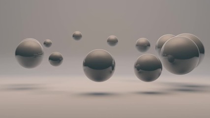 Poster - 3D animation of circular motion of metal spheres of different sizes along a circular trajectory. 4K seamless animation, with the ability to play continuously. Abstract screensaver for your desktop.