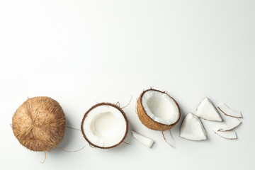Wall Mural - Flat lay with coconut on white background, top view