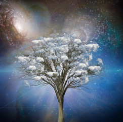 Wall Mural - Clouds tree in vivid space. Modern art