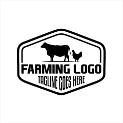 Wall Mural - farm concept logo. Label for natural farm products. Logotype isolated on white background. farm with chicken and cow logo