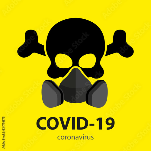 Cuadros en Lienzo Black skull with crossbones in a respirator on a yellow background