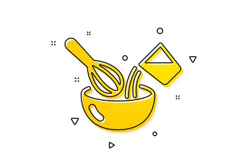 Aufkleber - Cutlery sign. Cooking whisk icon. Food mix symbol. Yellow circles pattern. Classic cooking whisk icon. Geometric elements. Vector