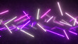 Purple and white neon fluorescent lights suspended from ropes. Modern lighting. 3d illustration