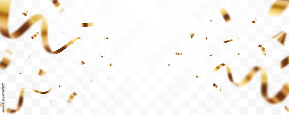 Gold confetti and ribbon background, isolated on transparent background - obrazy, fototapety, plakaty 