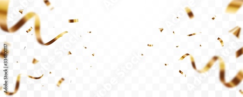 Fotografía Gold confetti and ribbon background, isolated on transparent background