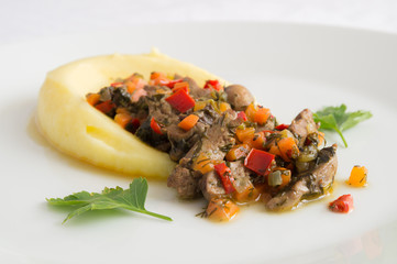 Wall Mural - rabbit heart, liver, kidneys stew with vegetables