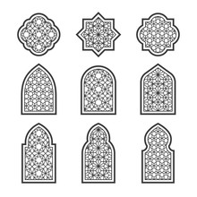 Set Of Black Arabic Ornamental Windows