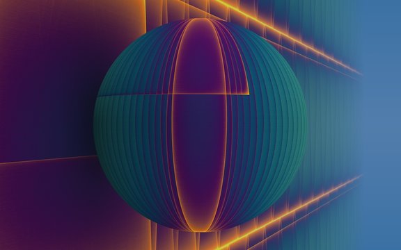 rendu 3D d'une sphère posée contre un plan se confondant avec le lointain et faisant partie d'une série