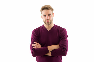 Male fashion and beauty. Menswear shop. Barber services. His style is emulated by many. Looking trendy. Facial care. Handsome man isolated on white. Unshaven man. Hipster guy. Hairdresser salon