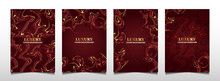 Set Luxury Premium Cover Layout Design Template With Red And Golden Line. Abstract Vector A4 Graphic Can Use Product Package, Annual Report, Business Brochure , Wedding Invitation Card, Flyer