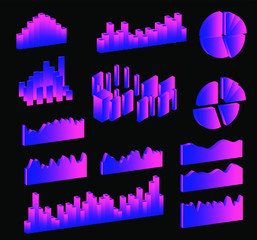 Aufkleber - Set of 3D graphs, charts, histograms and plots for UI and UX design.