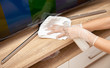 © Nitiphonphat - Deep cleaning disinfect for Covid-19 disease prevention. alcohol,disinfectant spray on Wipes of Housewares in home for safety,infection of Covid-19 virus,germs,bacteria that are frequently touched .